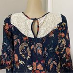 Umgee  Floral Boho Navy Tunic Top Mini Dress Size Small Sheer lace Cutout Photo 5