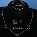 Gold Plated Clover Necklace Earring SET Green 5 Petals Unisex Womens Mens Photo 7