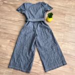 Gal Meets Glam Cropped Lined Blend Blue Jumpsuit with Belted Waist Photo 4