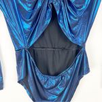 ZARA  Blue Metallic Laminated Long Sleeves Front Cutouts  Bodysuit Size Medium Photo 9