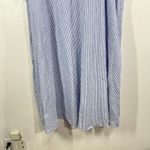 H&M  Linen Blend Stripe Midi Dress 2XL Blue White Puff Sleeve Tie Front Sundress Photo 6