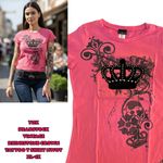 Y2K VTG. DEADSTOCK PINK PRINCESS CROWN RHINESTONE TATTOO TOP NWOT XL Photo 2