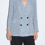 ZARA DOUBLE BREASTED BLUE & WHITE TEXTURED WEAVE KNIT BLAZER SIZE SMALL Photo 0