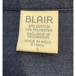 Blair  Large Blue Denim Embroidered‎ Button Top Cardinals Birds Pockets Roll Tab Photo 6