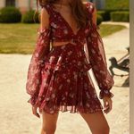 Alamour the Label Annabell Cutout Floral Sheer Floaty Mini Dress Red Size XS Photo 15