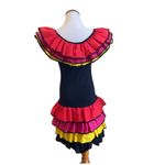 Vintage 80s Ruffle Fiesta Dress Colorblock Tiered Mini Carmen Miranda Vibes Black Size 4 Photo 2