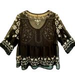 Free People  Pennies Squel Navy Sheer Embroidered Top Size Small Photo 12
