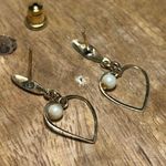 Vintage Heart Pearl Gold Tone Dangle Earrings Photo 8