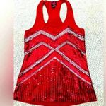 BEBE Women's Sleeveless Glitter Sequin Tank Tops Shimmer Vest Tops Glitter SMALL Red Photo 0