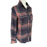 BeachLunchLounge  Collection black and burnt orange plaid long sleeve shirt XS Photo 1
