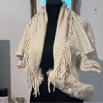 Cream Knit Fringe Shawl with Fur Trim Size undefined Photo 5