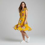 Old Navy  Yellow Floral Midi Dress Sz XL Short Flutter Sleeve Casual Boho Flowy Photo 1