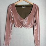 Urban Outfitters  Women’s Velvet Long Sleeve Crop Top Pink Size M Photo 0