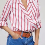 Harshman Striped Surplus Blouse In Red Stripe Red Size M Photo 0