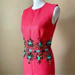 Chetta B | Vintage Fuchsia Silk Tweed Turquoise Beaded Sheath Dress Sz 2 Photo 2
