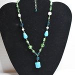 Source Unknown Vintage Chic Shades Of Blue/Green Silver Tone Link Chain Necklace Photo 0