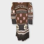 Lucky Brand Vintage Y2K Lucky Maxi Chunky Knit Wool Sweater Coat w/ Fringe – Brown S/M Boho Photo 12