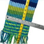 HANDMADE Knit Scarf & Beanie Hat Set Multicolor Blue Green Yellow Fringe Photo 4