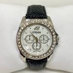 Strada silver tone quartz analog watch 40mm rhinestones mop dial running Photo 0