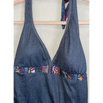 COOGI  Size 16 One Piece Swimsuit Halter Top Denim Style‎ Colorful Ruffles Beach Photo 3