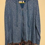 LOGO By Lori Goldstein Blue Ruffle Hem Zip Hoodie Size L Photo 0