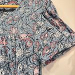 Lucky Brand Blue with Pink & White Flowers Smocked Yoke Boho Flutter Sleeve Top Photo 3