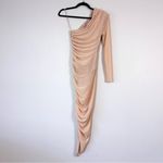 Misha Collection MISHA Tansy Ruched Sparkle Mesh Midi Dress in Champagne Photo 5
