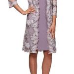 Alex Evenings Elongated Lace Mock Jacket Jersey Sheath Dress Smokey Orchid 16 Photo 0