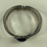Silver Color Cuff Bracelet Black Cabochon Center Womens Aged Patina Photo 15
