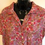Lucky Brand  Pink floral short sleeve button front collared shirt small Photo 1