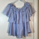 ZARA  Tiered Ruffle Baby Blue Off Shoulder Top Blouse Size Large EUC #0622-OC Photo 1