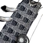 Vintage 60s Goldworm knit abstract print black and silver dress Size M Photo 5