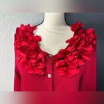 Cable & Gauge  red viscose blend cardigan sweater with floral accents Petite Large Photo 4