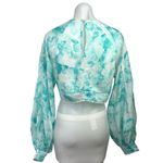 ASOS  Blue Floral Tie Dye Print Tie Front Long Puff Sleeve Crop Blouse Top Sz 14 Photo 6