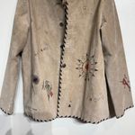 Chico's Tan Genuine Suede Leather Vintage Native Tribal Jacket Sz 2 Photo 3