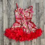 BANJUL  ornate sequin beaded feathered red mini dress Photo 0