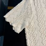 A Sweater Tale Cream Crochet Button Down Sweater XL Cotton V Photo 6