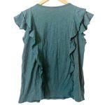 Garnet Hill  Dark Teal Ruffle Sleeve Cotton Blend T-Shirt Size Medium Photo 1