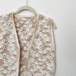 [Vintage] Handmade Crochet Knit Beige Cream Open Vest Boho Size Small Medium Brown Photo 4