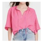 Universal Threads Women's Flowy Elbow Sleeve Popover Blouse - Universal Thread™ Pink Striped S Photo 1