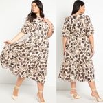 Eloquii Floral Puff Sleeve Midi Dress in Cream Size 16 Photo 1