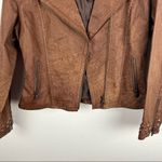 CRIPPLE CREEK Brown 100% Genuine Leather Studded Zipper Pockets Moto Jacket Size M Photo 4