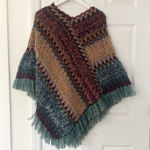 Coldwater Creek  NWT 22239 Pullover Fringe Zig Zag Open Knit Poncho One Size Photo 0