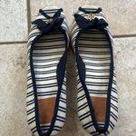 Tory Burch Jackie Striped Peep-Toe Wedge sandal Ivory Navy Photo 4