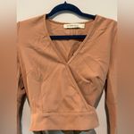 Vorkerry Brown Wrap Blouse with Flared Sleeves Tan Size 10 Photo 2