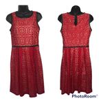 Enfocus Studio Red Lace Dress with Faux Leather Accents Size 10 Photo 1