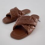 Forever 21 Slip-On Sandals Women Size 7 Quilted Cross-Strap Square Toe in Brown Photo 5