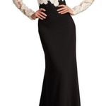 Tadashi Shoji  Floral Lace Bodice Mixed Media Long Sleeve Gown Photo 0