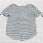 Loft  Outlet Striped Button Front Shirt Women M Soft Black White Top Tie Sleeves Photo 3