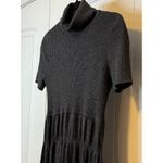 Calvin Klein  Gray Knit Short Sleeve Tier Turtleneck Dress Ruffle Bottom Trendy # Photo 2